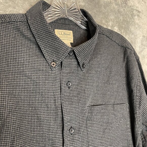 LL Bean Men Classic Soft Flannel Slightly Fitted Houndstooth Collared Shirt L - Picture 5 of 10